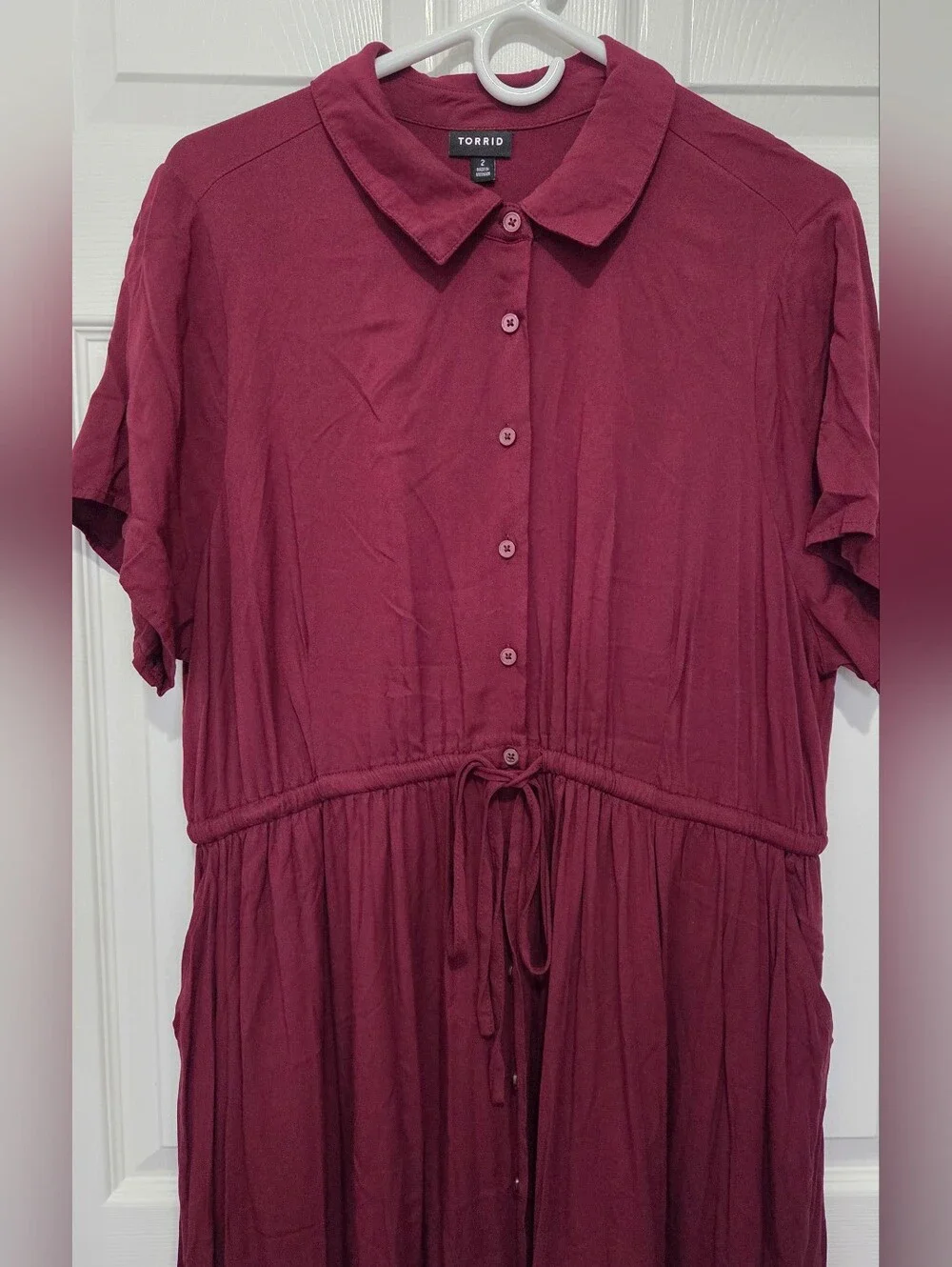 Torrid Burgundy Button Front Tiered Midi Shirt Dress Plus Size 2 Business Casual